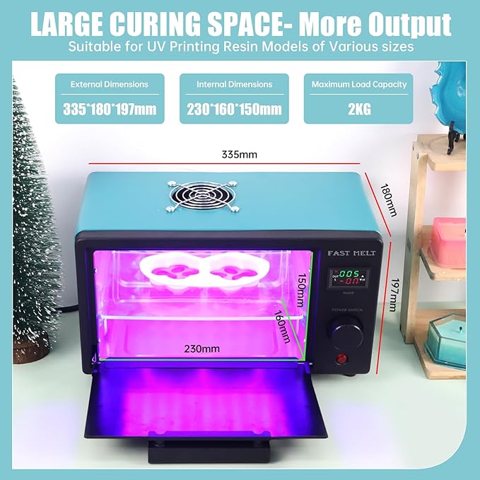 FAST MELT UV Resin Curing Box, 395nm UV Curing Light Station with 36 LED Beads, Auto UV Curing Resin Dryer Timer Setting Digital Display(S/M/H) wit Tray, UV Light for Craft|Jewelry Making|DIY Decor