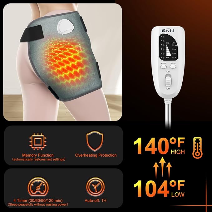 Koviti Hip Heating Pad for Sciatica Pain Relief - FSA HSA Eligible Hip Brace, Electric Heat Pad for Lower Back Thigh Buttock, Hot Physical Therapy Gifts for Women Men, Mom, Dad(XL)