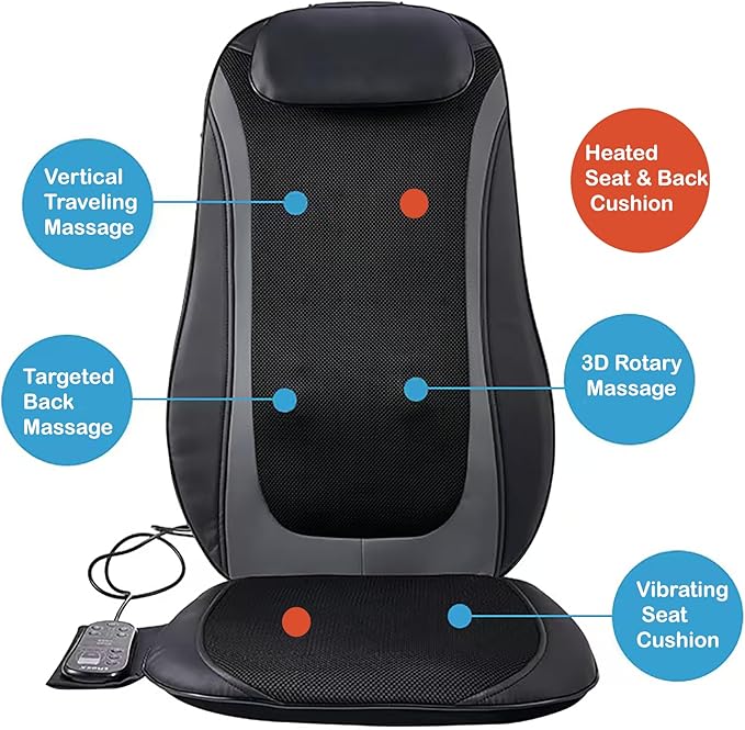 Back Massager with Heat, Shiatsu Massage Chair Pad for Back Pain, Rolling Kneading Massage Seat Cushion, Gifts for Women/Men, Stress Relax at Car Home Office
