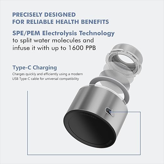 Hydrogen Water Bottle Generator - 3 Min SPE PEM Tech, 2026 Model, 420ML Portable Hydrogen Water Machine for Travel, Wellness & Recovery, Ideal for Kids, Men & Women (Silver)