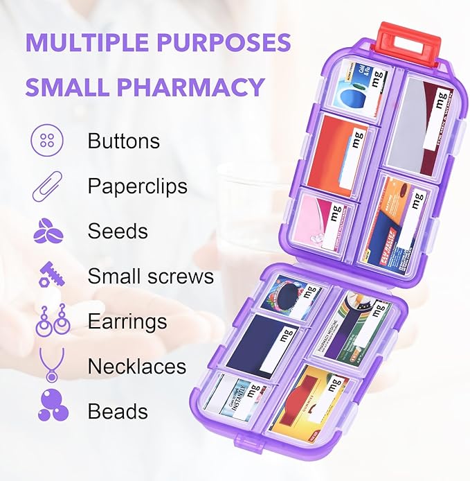 1Pack Pill Organizer with 189 Medicine Labels Travel Daily Pill Container Mini Medication Organizer Storage Pill Organizer Pill Case 7 Day Pill Organizer