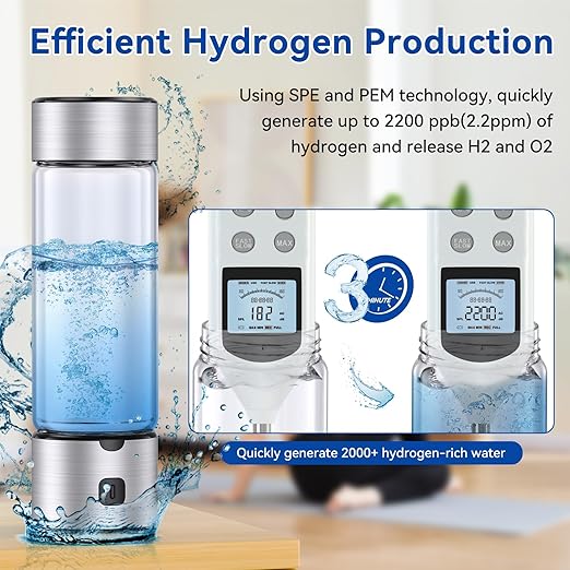 2025 Upgrade Hydrogen Water Bottle Generator, 2 in 1 Hydroh Hydrogen Water Bottle with SPE/PEM Technology, 460ml Portable Rechargeable Ionizer Machine for Home, Office, Travel and Fitness