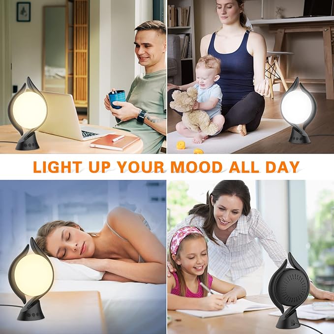 Voraiya Light Therapy Lamp 10000 Lux, UV-Free Therapy Light with 5 Brightness, 3 Color Temperature, 4 Timer, Memory Function, Full Spectrum, Bright Seasonal Sun Light Lamp for Bedroom, Office (Black)
