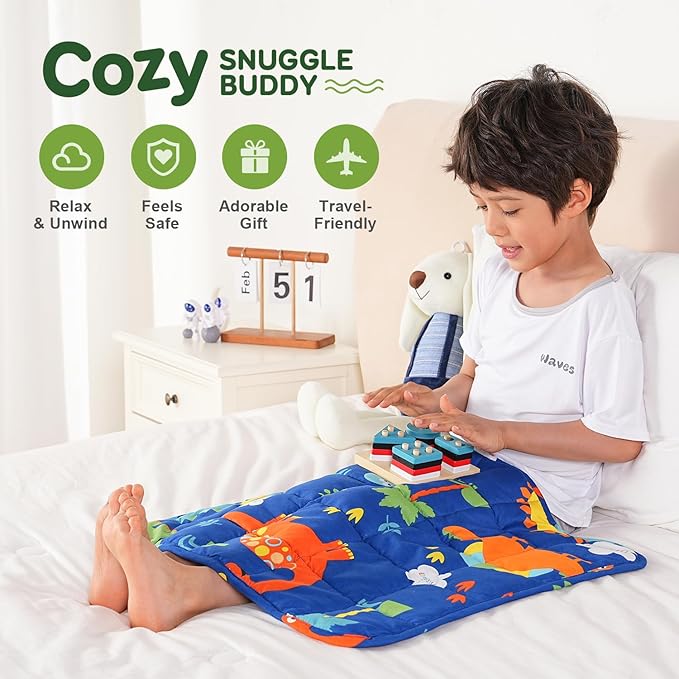 Sivio Weighted Lap Blanket 2lb, Blue Dinosaur Small Cute Lap Pad, Soft Cooling Heavy Blankets, Washable Weighted Throw Blanket for Nap, 19"x21"-2lb