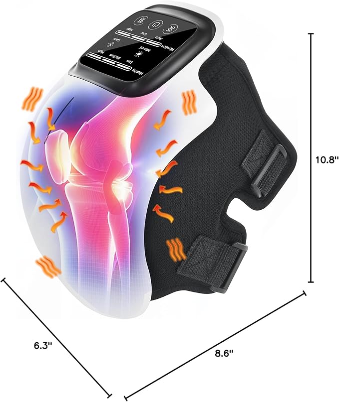 Knee Massager, Large LED Screen, Adjustable Temperature,Cordless Knee Massager with Heat and Vibration, Portable Massager for Knee Discomfort, Longer Knee Straps 48CM