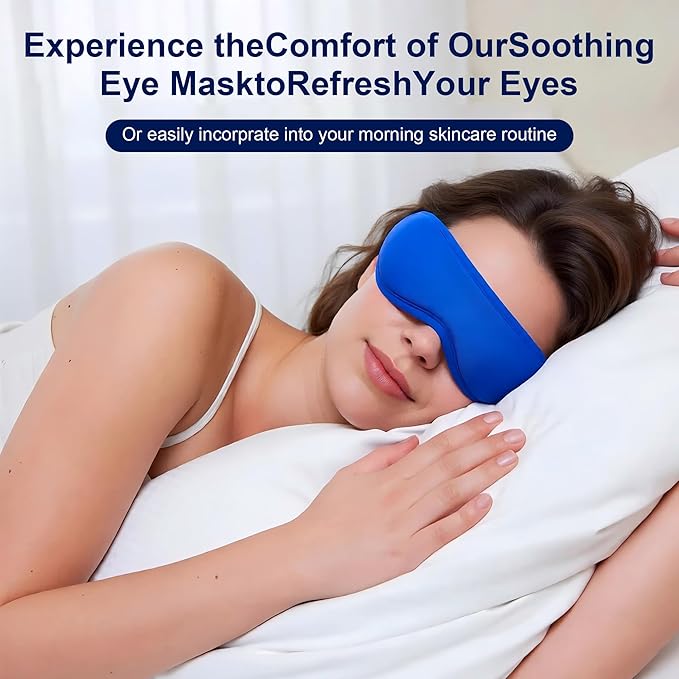 Cooling Eye Mask with Gel Cold Therapy: Contoured Reusable Ice Compress for Puffiness, Eye Fatigue, Sinus Pressure, After-Surgery Recovery, Universal Adjustable Fit for Travel, Beauty (Blue)
