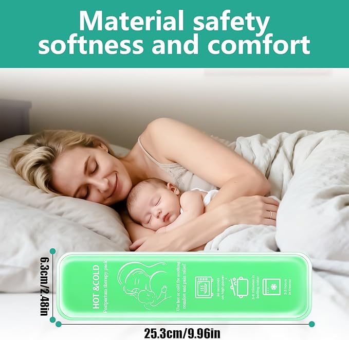 Postpartum Cold Pack, Perineal Cooling Pad Pregnancy & Hemorrhoid Pain Relief, Postpartum Ice Pack Pads with 2 Washable Sleeves (2 ice Pack+2 Fabric Cover) (Green)