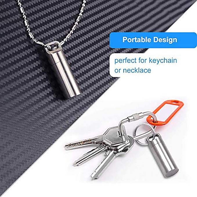 Waterproof Stainless Steel Pill Case, Waterproof Pill Box, Pocket Pill Container, Keychain Pill Fob, Travel Pill Holder for Men Women-Medium