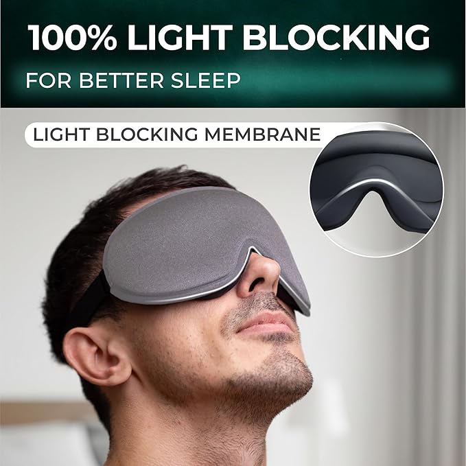 Peace&Quiet | PQ Sleep Mask for Side Sleepers - 3D Contoured Light Blocking Sleeping Mask for Women and Men, Lightweight & Soft Eye Shade Cover for Deep Rest, Premium Quality (Grey)