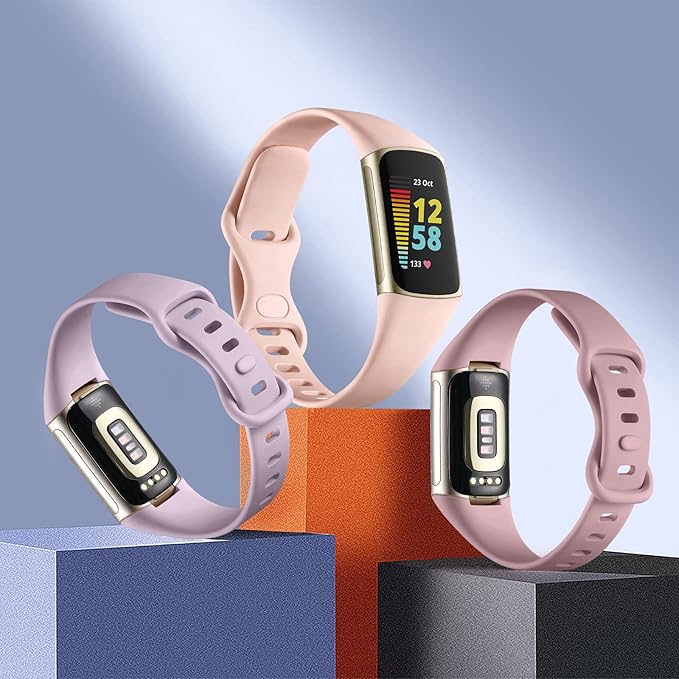 Maledan Band Compatible with Fitbit Charge 6/Charge 5 Bands for Women Men, 3 Pack Soft Silicone Sport Replacement Slim Accessories for Fitbit Charge 5/Charge 6 Fitness Tracker, Pink/Lavender/Ashy Pink