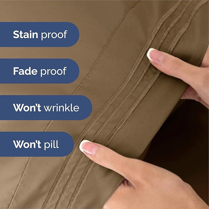 King Size 4-Piece Sheet Set - Extra Soft, Breathable & Cooling - Hotel Luxury Durable Bed Sheets - Deep Pockets, Easy-Fit & Wrinkle-Free - Neutral Brown Oeko-Tex
