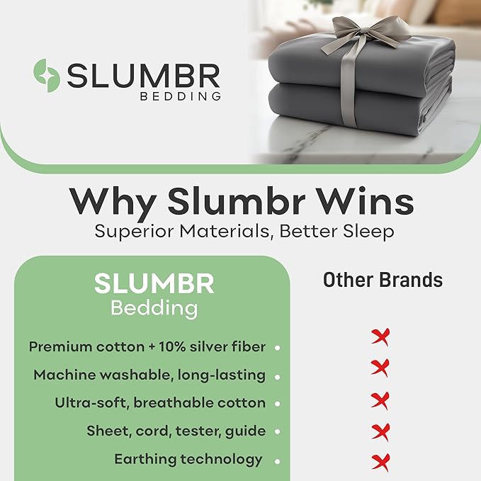 Earthing Grounded Fitted Sheet Queen Size with 10% Silverfiber & 90% Cotton - Gray - Luxury Material Grounding Bed Sheets - Improved Sleep Quality (King)
