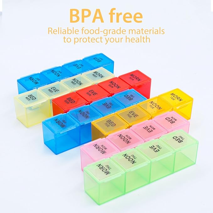 Extra Large Pill Box Weekly Pill Organizer 4 Times a Day, 7-Day Pill Boxes and Organizer, Big Compartments Pill Case, Monthly Medication Organizer 28 Days Dispenser for Fish Oils