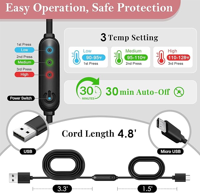 Silk Heated Eye Mask, USB Corded Electric Face Heating Pad for Sinus Pressure Relief, Warm Eye Compress for Dry Eyes, Stye and Tension Headache with 3 Temp Settings & 30-Min Auto Off, Champagne Pink