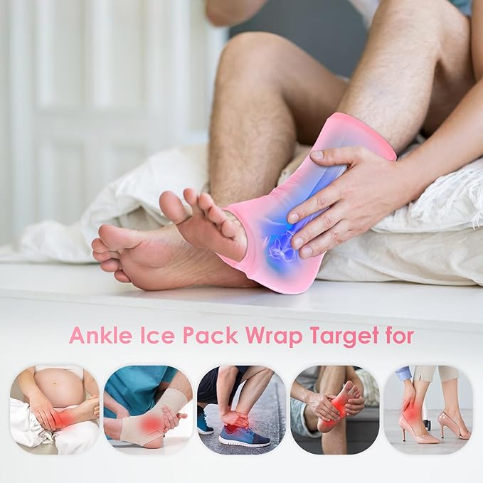 Comfitech Ankle Ice Pack Wrap Sleeve with Large Opening, Reusable Gel Cold Pad for Foot and Heel, X-Large, 2 Packs, Pink