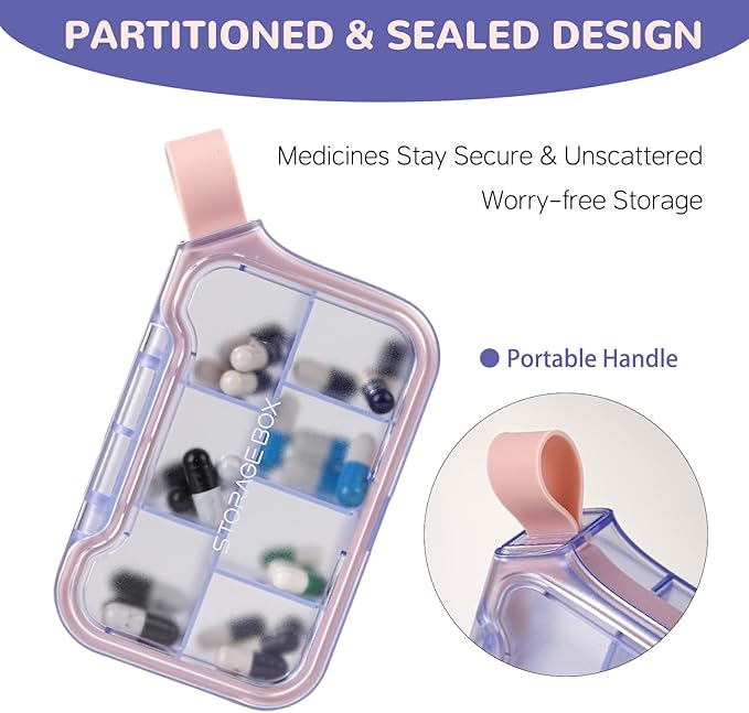 New Weekly Pill Organizer, Moisture-Proof Storage Case, Daily Travel Pill Storage Container, Travel Pill Box – Suitable for Vitamins, Dietary Supplements & Fish Oil(Purple)