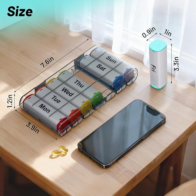 Weekly Pill Organizer 2 Times a Day, Lockable 7 Day AM PM Pill Box for Seniors, Large Travel Pill Case for Vitamins, Fish Oil, Supplements and Medication, Waterproof BPA-Free ABS, White