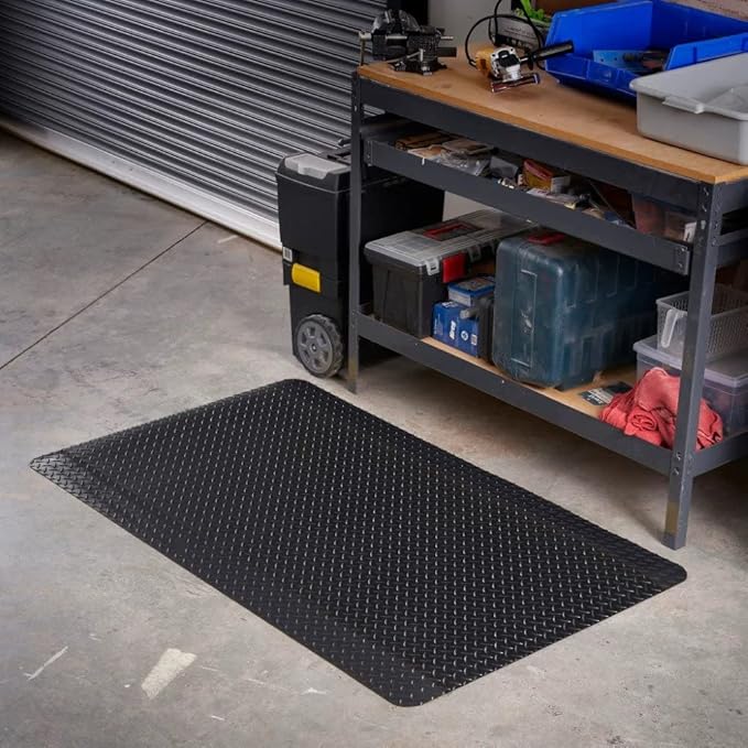 Consolidated Plastics Anti-Fatigue Heavy Duty Diamond Plate Floor Mat, Commercial Grade Standing Support for Leg & Back Pain, Thick Sponge Base/Solid Vinyl Top Made in USA (7/8" Black, 3' x 5')
