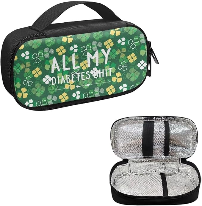 Rnyleeg Insulin Bag for Diabetes Four Leaves Insulin Cooler Travel Case for Women Large Capacity Diabetic Bags for Supplies All My Diabetes Shit