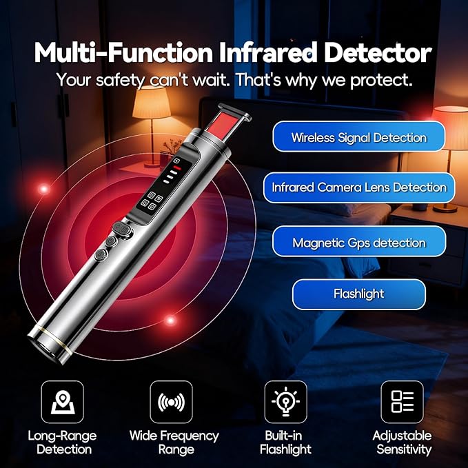 Hidden Camera Detectors, Upgraded AI Bug Detector Anti Spy Camera Finder, GPS Tracker Detector RF WiFi Signal Scanner Rechargeable,5 Working Modes for Hotel,Bathroom,Travel,Office,Car Black