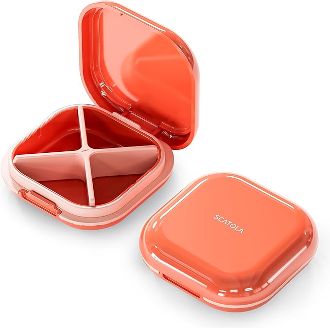 Small Pill Case, Travel Pill Organizer, Small Pill Box, Pill Container for Purse 4 Compartments, Daily Compact Travel Medicine Holder for Vitamins Medication (Pink)