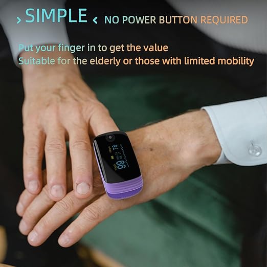 Rechargeable pulse oximeter with respiration, with SpO2 Pulse Rate and PI RR Precision Fast Oximeter SpO2 Reading Outdoor Sports Home (Purple)