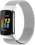 Metal Replacement Bands for Fitbit Charge 5 Advanced Fitness & Health Tracker Accessories Stainless Steel Metal Watchbands for Women Men