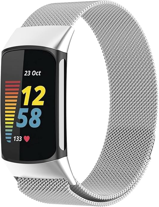 Metal Replacement Bands for Fitbit Charge 5 Advanced Fitness & Health Tracker Accessories Stainless Steel Metal Watchbands for Women Men