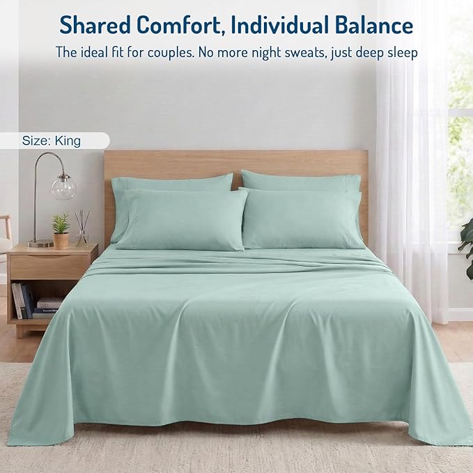 Degrees of Comfort Coolmax® Cooling Bed Sheets King Size for Hot Sleepers, Moisture Wicking Sheet Set for Night Sweats, Deep Pocket, Ultra Soft, Cozy for All Seasons, Aqua 4 Pieces