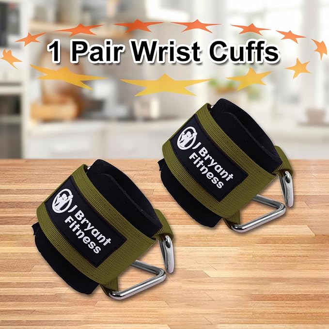 J Bryant Fitness Wrist Cuffs for Cable Machines – Heavy Duty Adjustable Wrist Straps with 7mm Neoprene Padding for Strength Training, Pull Exercises, and Forearm Support