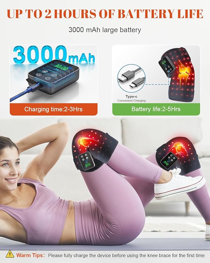 Red Light Therapy Knee Brace 2 Pack – Wireless 72 LED with 660nm & 850nm, 3000mAh Battery, Heat & Pulse Modes for Knee, Elbow, Shoulder, Joint Discomfort & Pain Relief