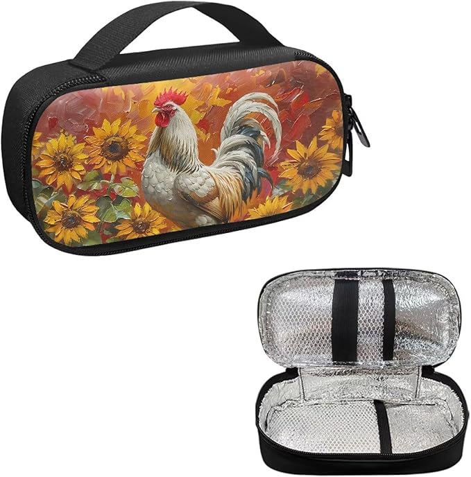 Rooster Sunflower Diabetic Insulated Organizer for Diabetic Testing Kit Large Capacity Insulin Medication Storage Bag for Insulin Pens Glucose Meters Test Strips Medication