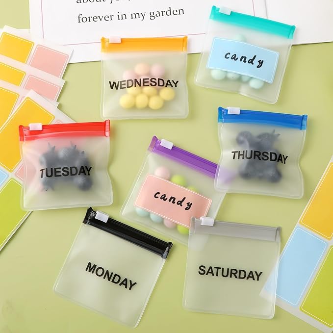 MARFOREVER 25 Pcs Pill Pouch Weekly Reusable Translucent Pill Bags Travel Medicine Organizer Small Pill Container Storage with Slide Lock 14 Pcs Plastic Medicine Bags 10 Sheets Labels and A Marker