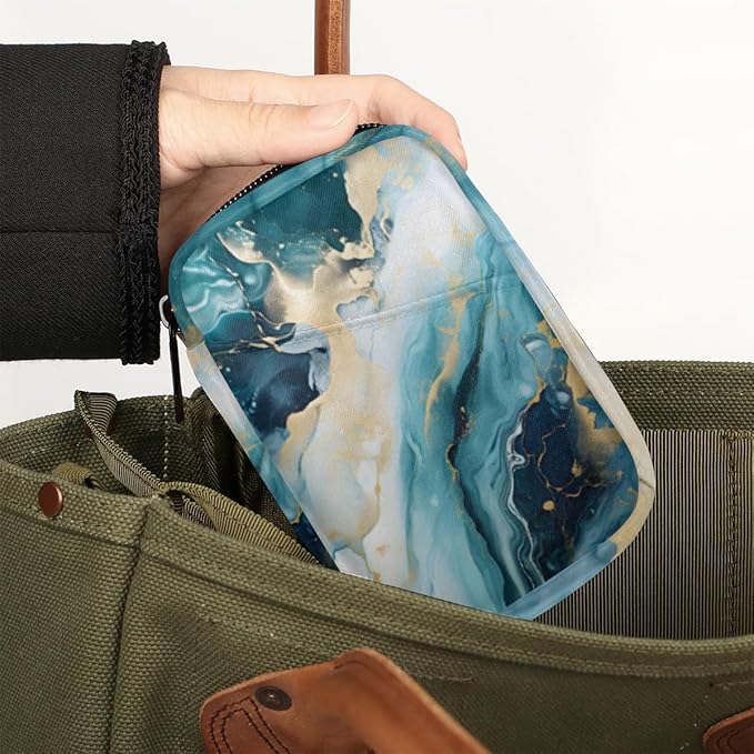 Portable Pills Organizer for Purse, Pill Cases Organizers 7 Day Medicine Travel Case, Personal Week Pill Organizer Cute Zipper Medication Bag Containers for Vitamin, Supplement (Blue Marble)