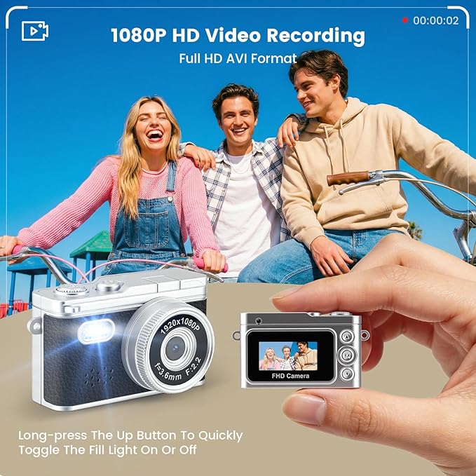 Retro Keychain Camcorder, 1080P Mini Keychain Camera with 32G SD Card, Tiny Video Thumb Camera with 0.96" Screen, Teens Portable 20g Pocket Digital Camera with Flash for Vlogging, Travel, and EDC