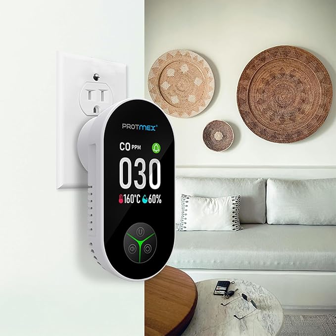Protmex Carbon Monoxide Detector Plug in Wall, 3-in-1 Co Detector Monitor Air Quality with Temperature Humidity Sensor, Portable CO Meter Easy to Read & Install