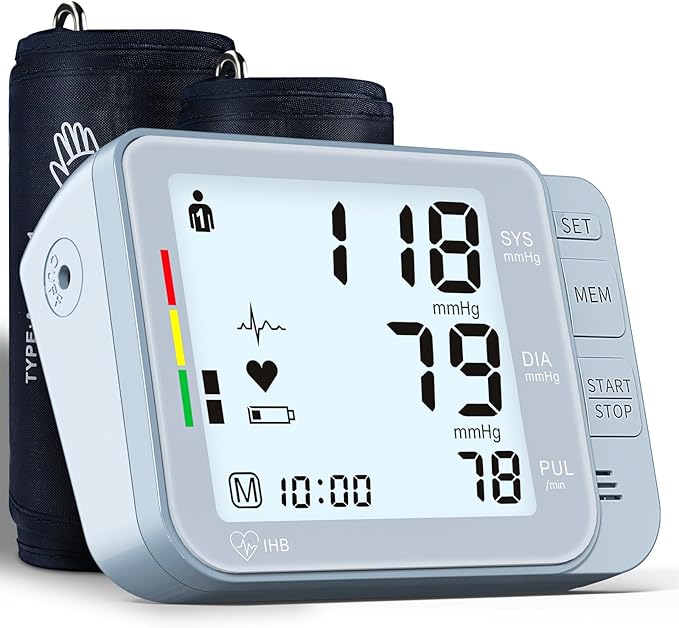 Blood Pressure Monitors for Home Use with 2 Size Cuff, 2x120 Memory, with USB Cable and 4 aa Batteries(Blue)