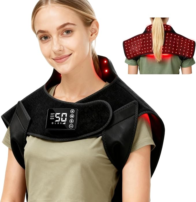 Red Light Therapy for Neck Shoulder,Rechargeable Infrared Light Therapy Device for Body with Massage and Timer,Wearable 660nm&850nm Red Light Therapy Wrap Pads for Body at Home（150 Lights）