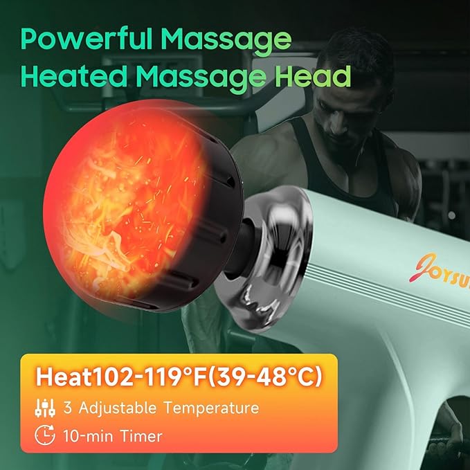 Massage Gun with Heat – Amazing Power! Deep Tissue Percussion Massager, Handheld Mini Muscle Gun, 7 Massage Heads, Quiet & Portable