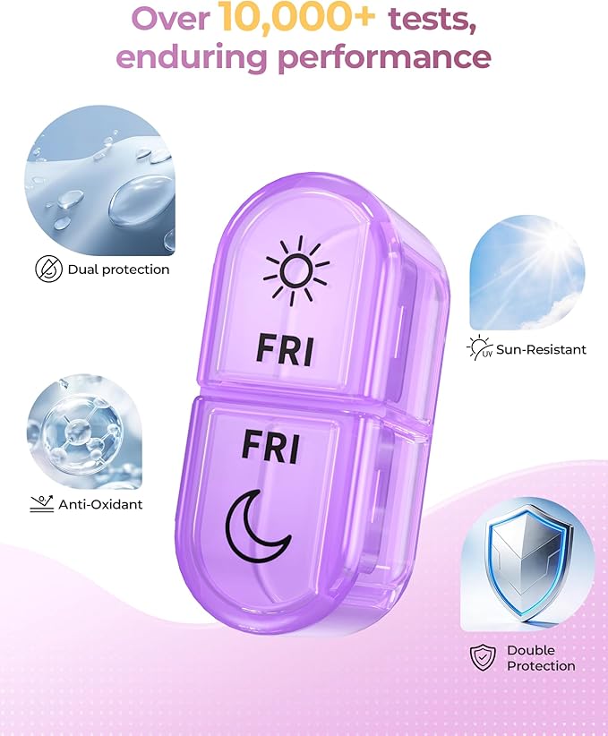 Weekly Pill Organizer 7 Day AM PM - Travel Pill Box 2 Times a Day with One-Hand Easy-Open Lid, 14 Compartments Portable Medicine Case for Daily Vitamins, Fish Oil, Pills and Supplements