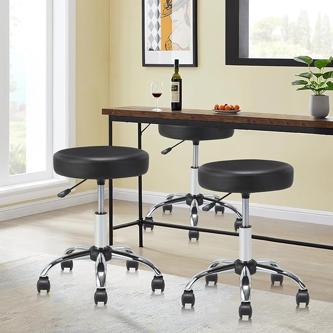 Round Rolling Stool Swivel with Wheels Adjustable Height Seat 19.7"D x 19.7"W x 22"H Multi-Purpose Heavy Duty Wide Seat Drafting Stool Chair for Office Salon Massage Spa Medical Tattoo Beauty