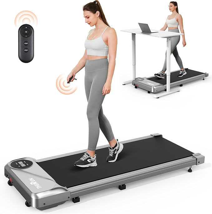 THERUN Walking Pad Under Desk, Portable Mini Treadmill for Home/Office, 2.5HP Jogging Machine with 300 lbs Weight Capacity, Remote Control, LED Display
