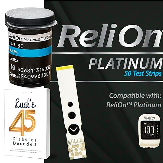 Platinum Blood Glucose Monitoring System Kit with 50 Test Strips, Bluetooth | Blood Glucose Monitor System Kit Bundle with 45 Diabetes Decoded