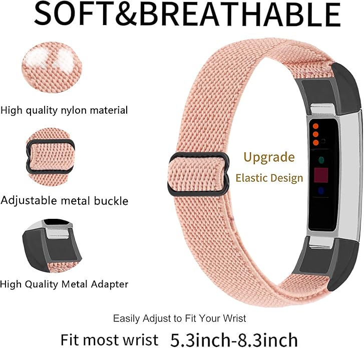 Adjustable Elastic Nylon Bands Compatible with Fitbit Alta and Alta HR Fitness Tracker, 2 Pack Braided Stretchy Wristband Accessory Bracelet Watch Strap Sport Replacement Band for Women Men