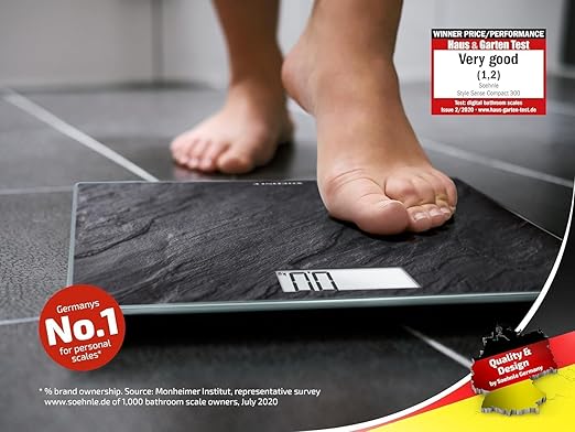 Soehnle Style Sense Compact 300, Compact Digital Weighing Scale, Bathroom Scale with Easy-to-Read LCD Display, Extra-Flat Body Weight Scale, Slate