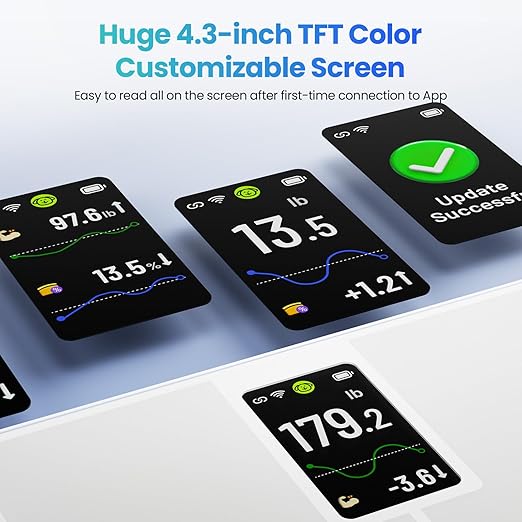 Smart Scale for Body Weight, BMI, Body Fat, Muscle Mass, Digital Bathroom Weight Scale with 4.3" Color Display, 20 Body Composition Scale, High Accurate Wi-Fi & Bluetooth Scale 400 lbs, 11.8"