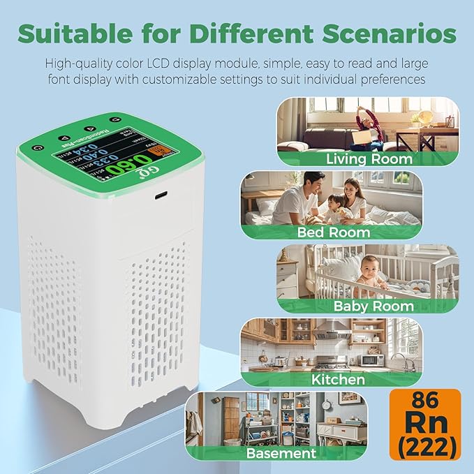 Remote Monitoring New V2.0 Version GQ RadonScan-Plus Radon Gas Digital Detector Worldwide Fast Accurate Detection Simple Big Display USA Product Real-time Data App Online Data Logging & Sharing