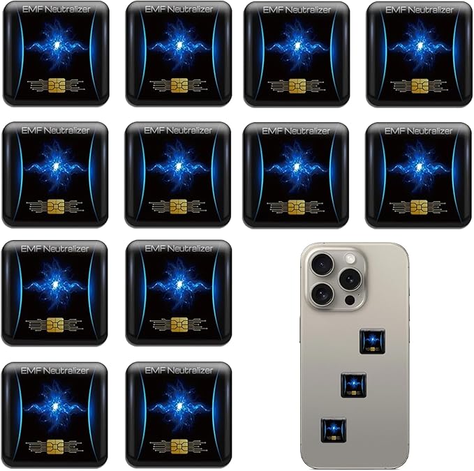 12 Pcs Emf Blocker for Cell Phone,Radiation Blocker for Cell Phone,Emf Stickers,A Practical Gift for Tech Lovers for Smart Phones/Laptops Electronic Devices Blockers(Square Current)