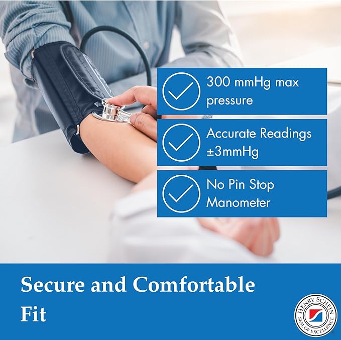 Adult Pro Aneroid Sphygmomanometer – Size 11 Navy Blue Cuff, Manual Blood Pressure Monitor, Reusable, Dial Display, Includes Leatherette Carrying Case – 1 Count
