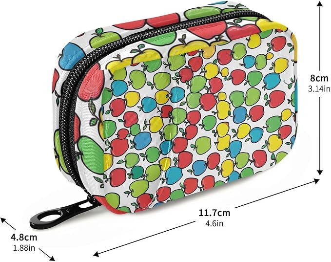 Colorful Apples Travel Pill Organizer Case Box Container Weekly Portable Vitamin Medicine Holder Storage Bag with Zipper Removable